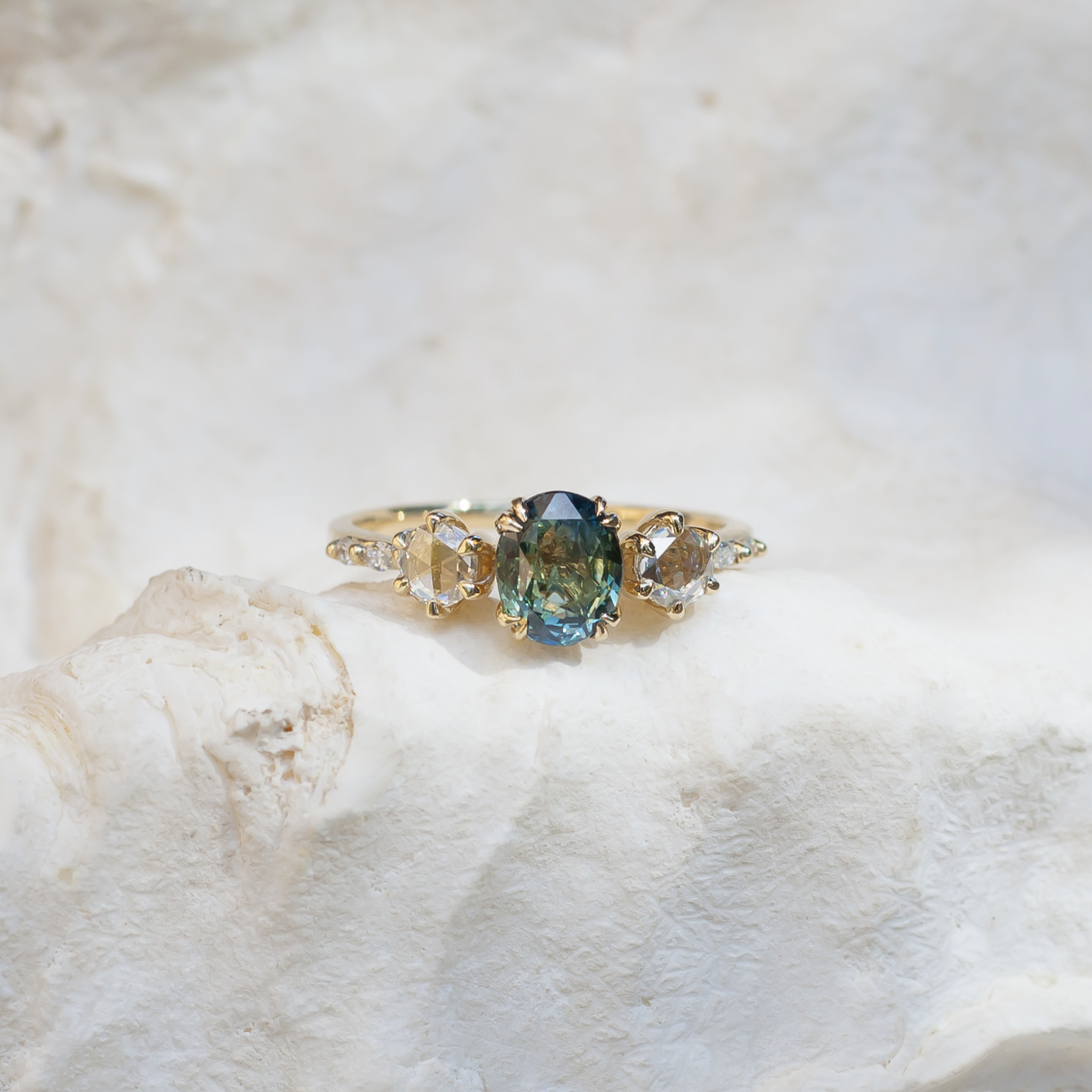 Teal sapphire ring 14k gold