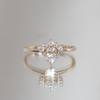Unique solid gold engagement ring, with half moon diamond, and diamond crown, made in 14k or 18k gold on a thin diamond band.
