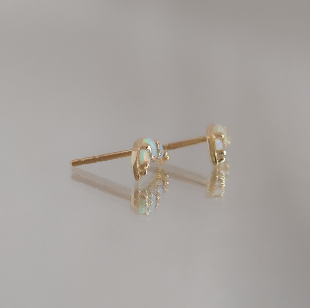 Half moon opal everyday earrings, made in 14k yellow gold.