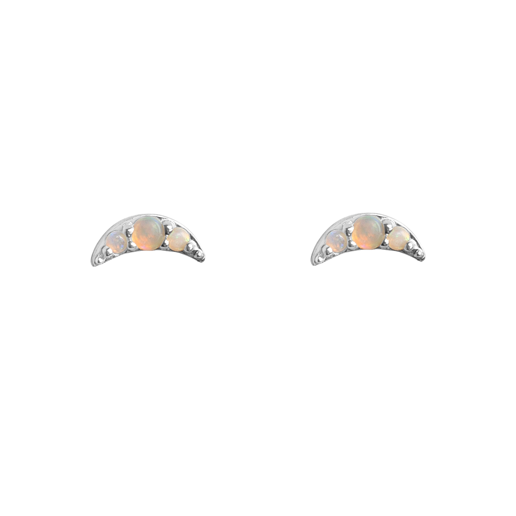 Half moon opal earrings, made in 14k white gold.
