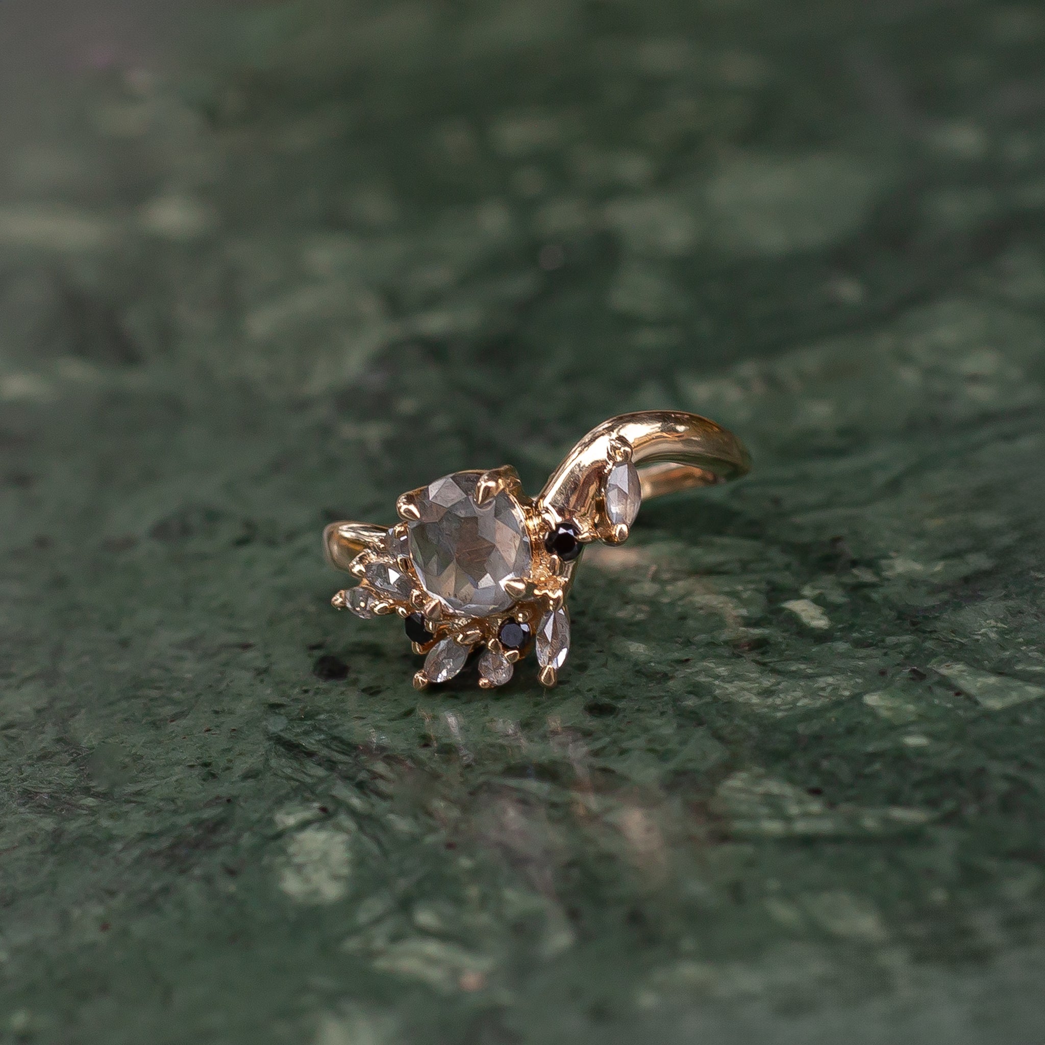 Salt and pepper diamond gold ring