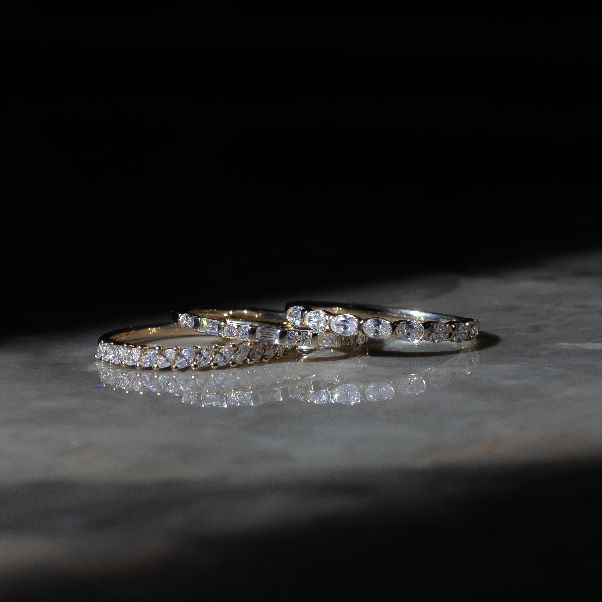 Marquise diamond yellow gold wedding band
