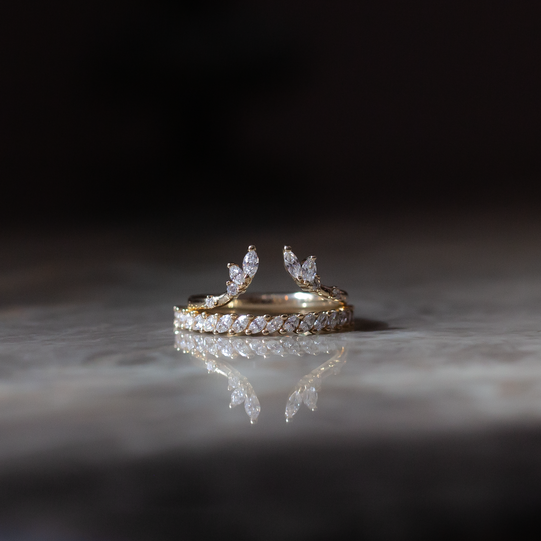 Marquise diamond yellow gold wedding band