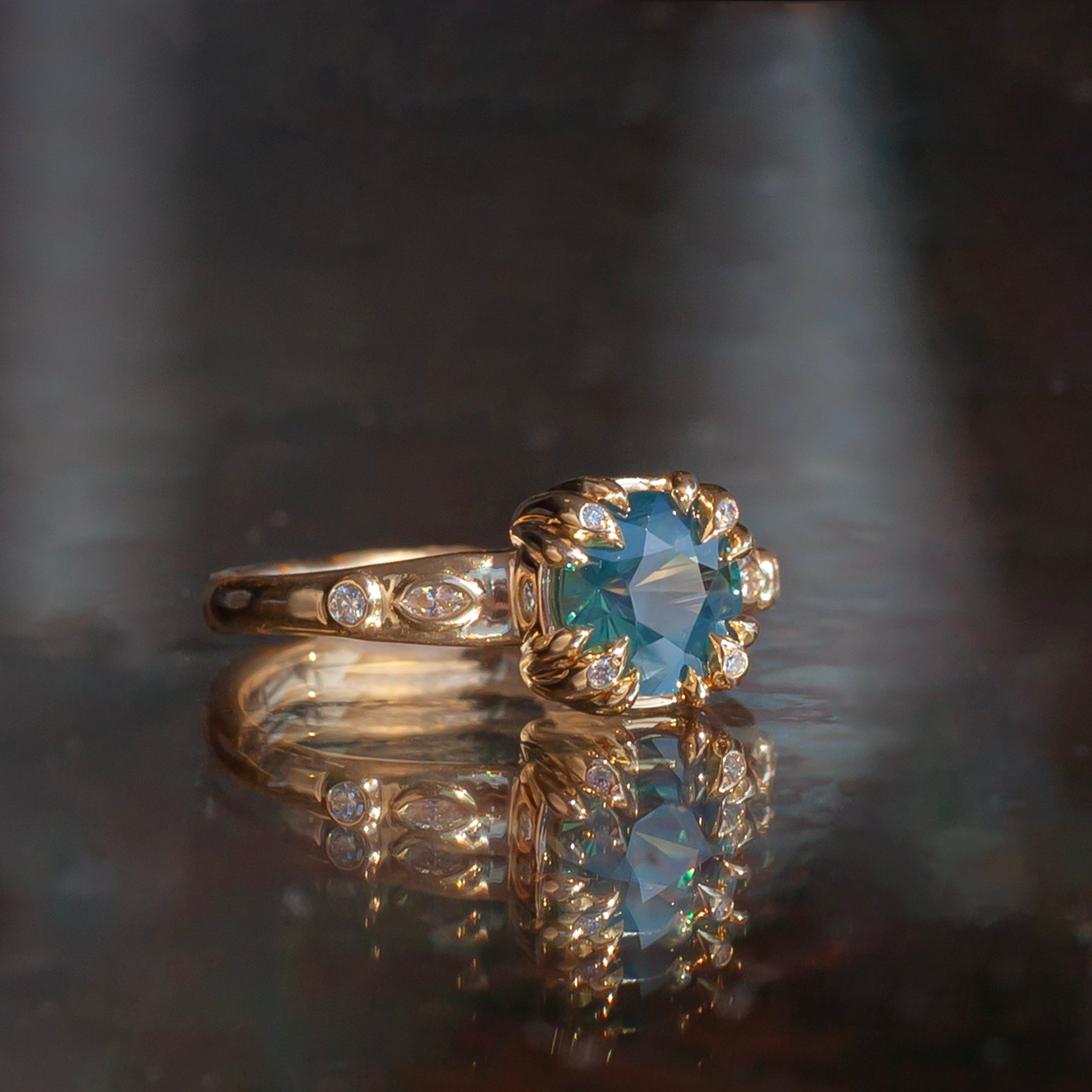 ATLAS — Teal Sapphire and Diamond Ring