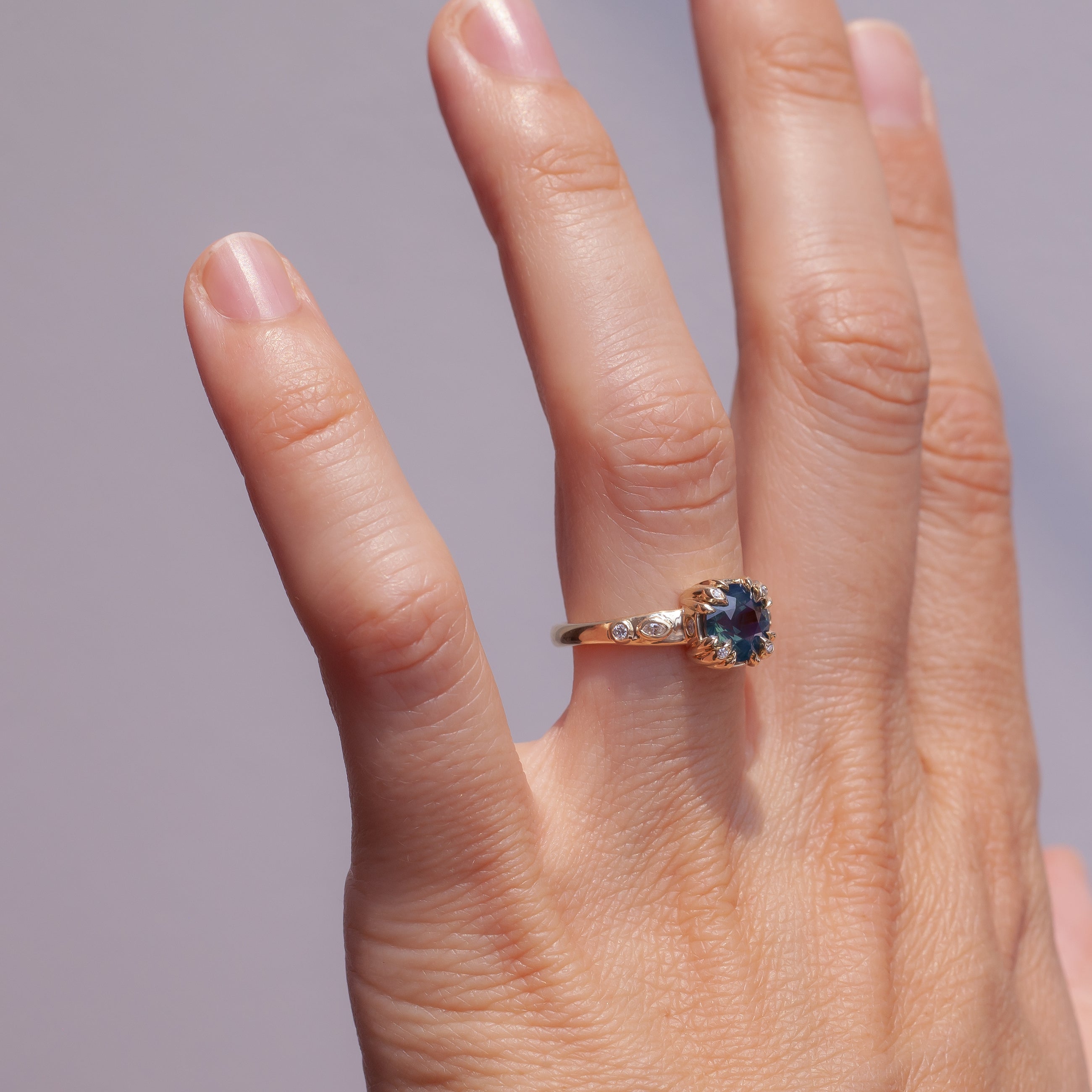 Teal sapphire 14k yellow gold ring
