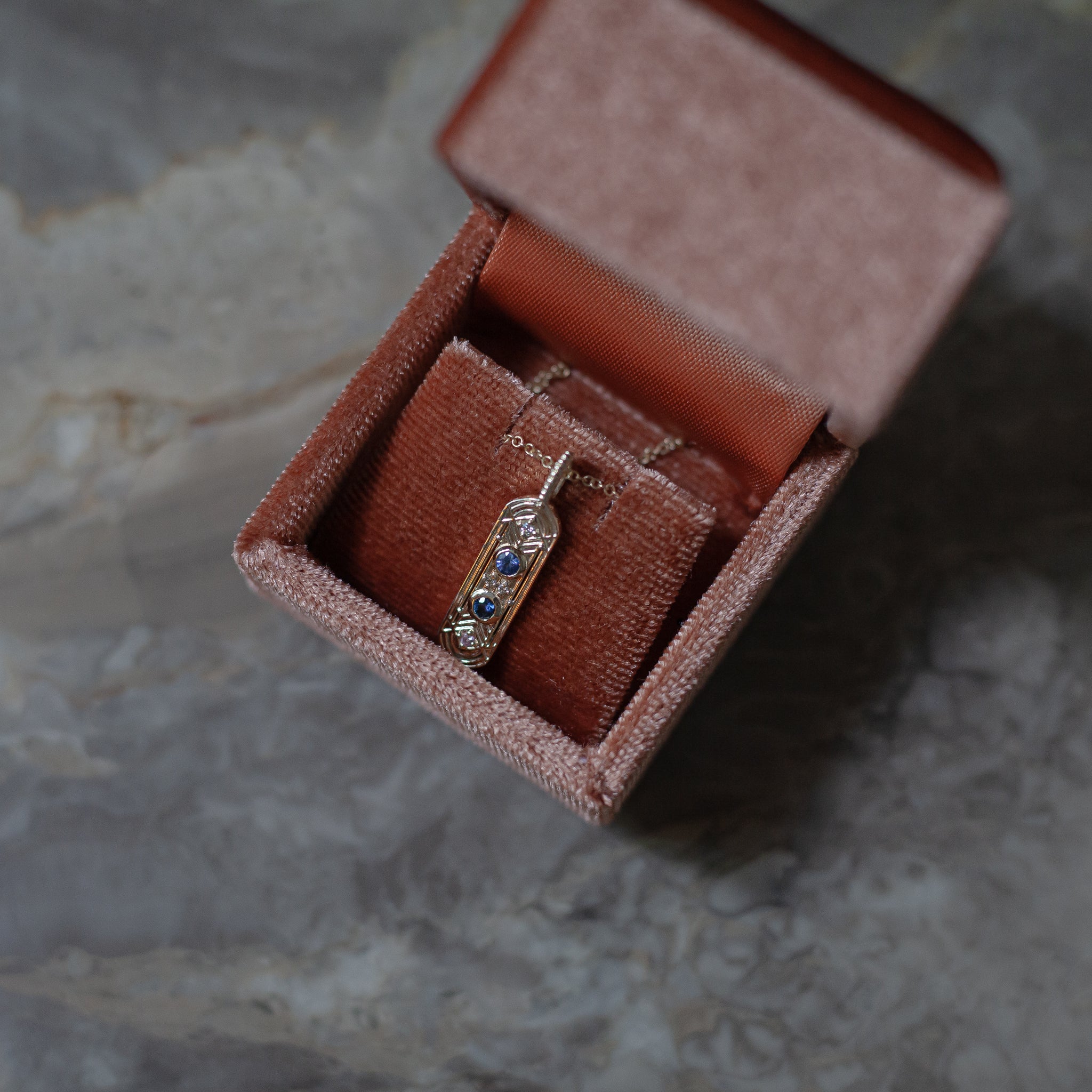 Blue sapphire charm 14k gold