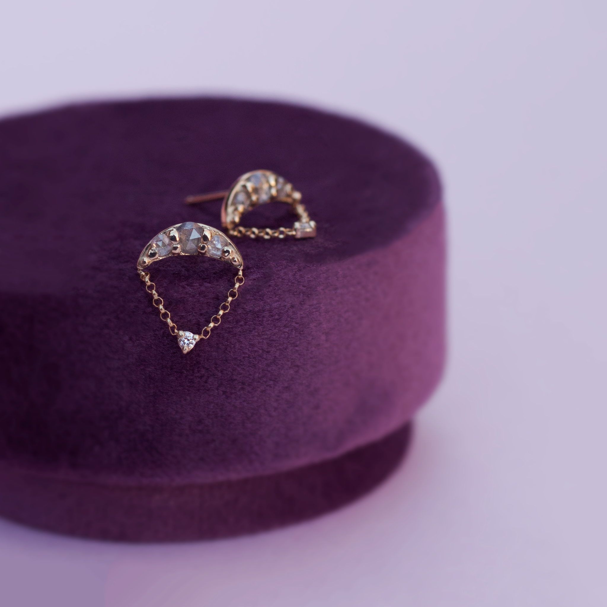 Salt and pepper round rose cut diamond cluster drop earrings studs made in 14k or 18k gold.