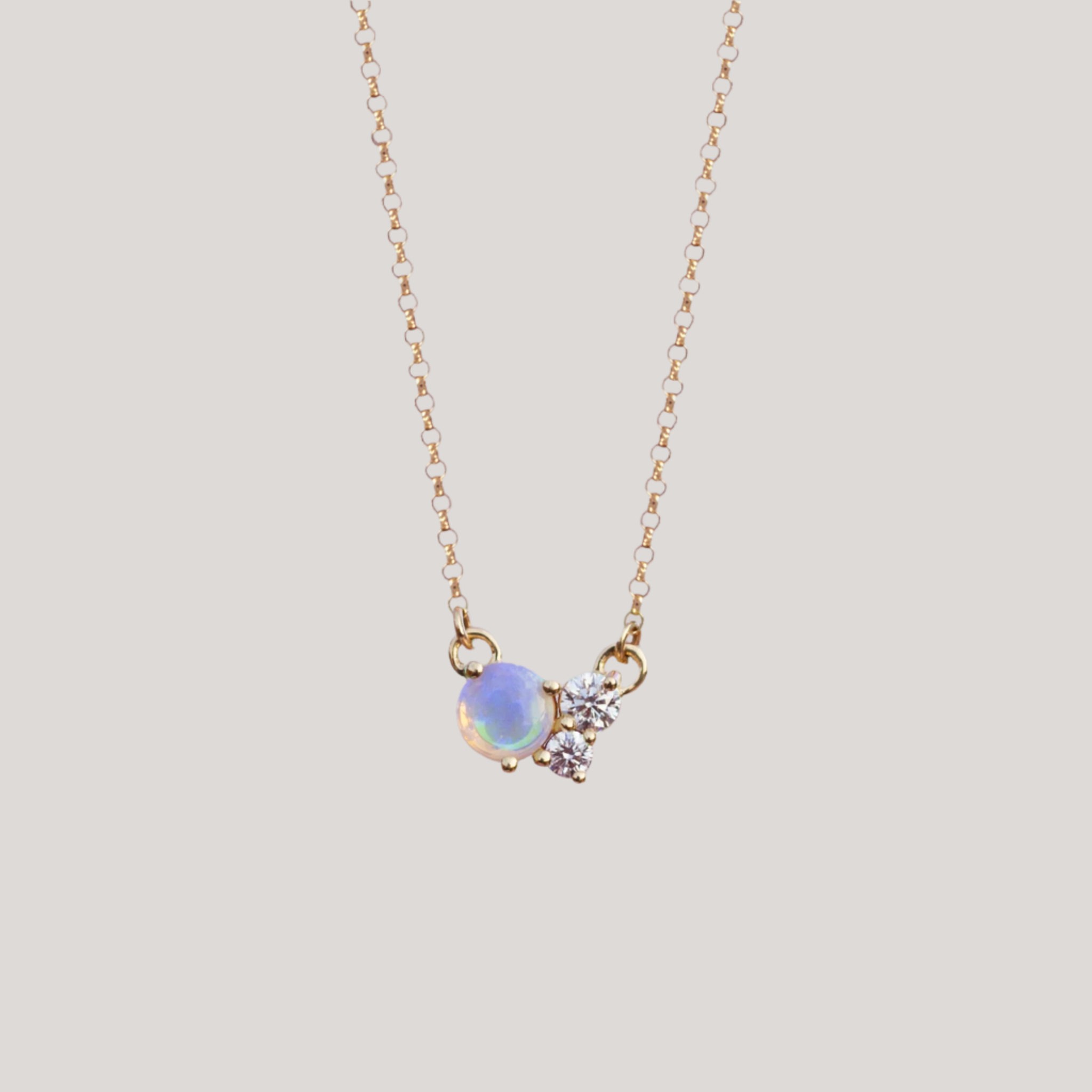 diamond and opal dainty necklace