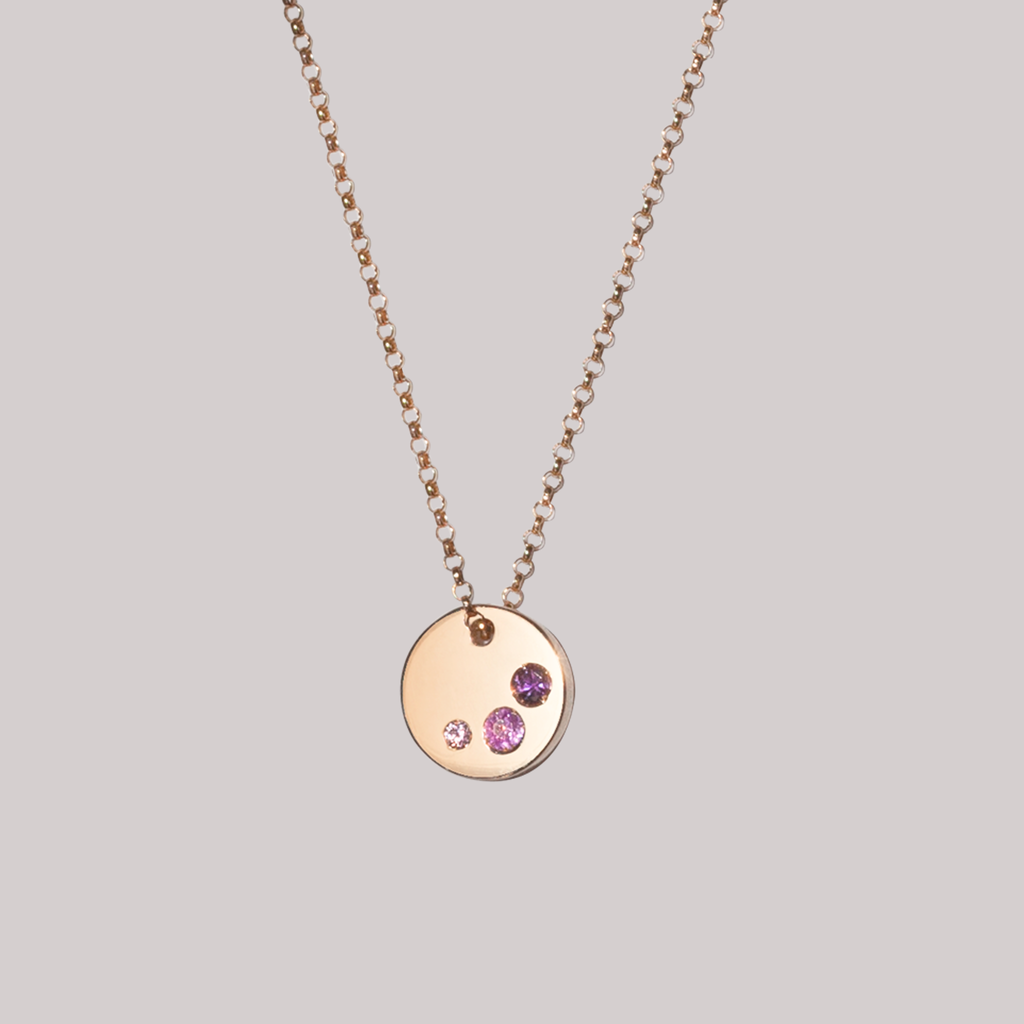 Round gold disk pendant with sapphire ombre made in 14k or 18k solid gold. Perfect for layering with your everyday chains.