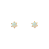 Opal earring studs, set with six claw setting prongs, made in 14k or 18k gold.