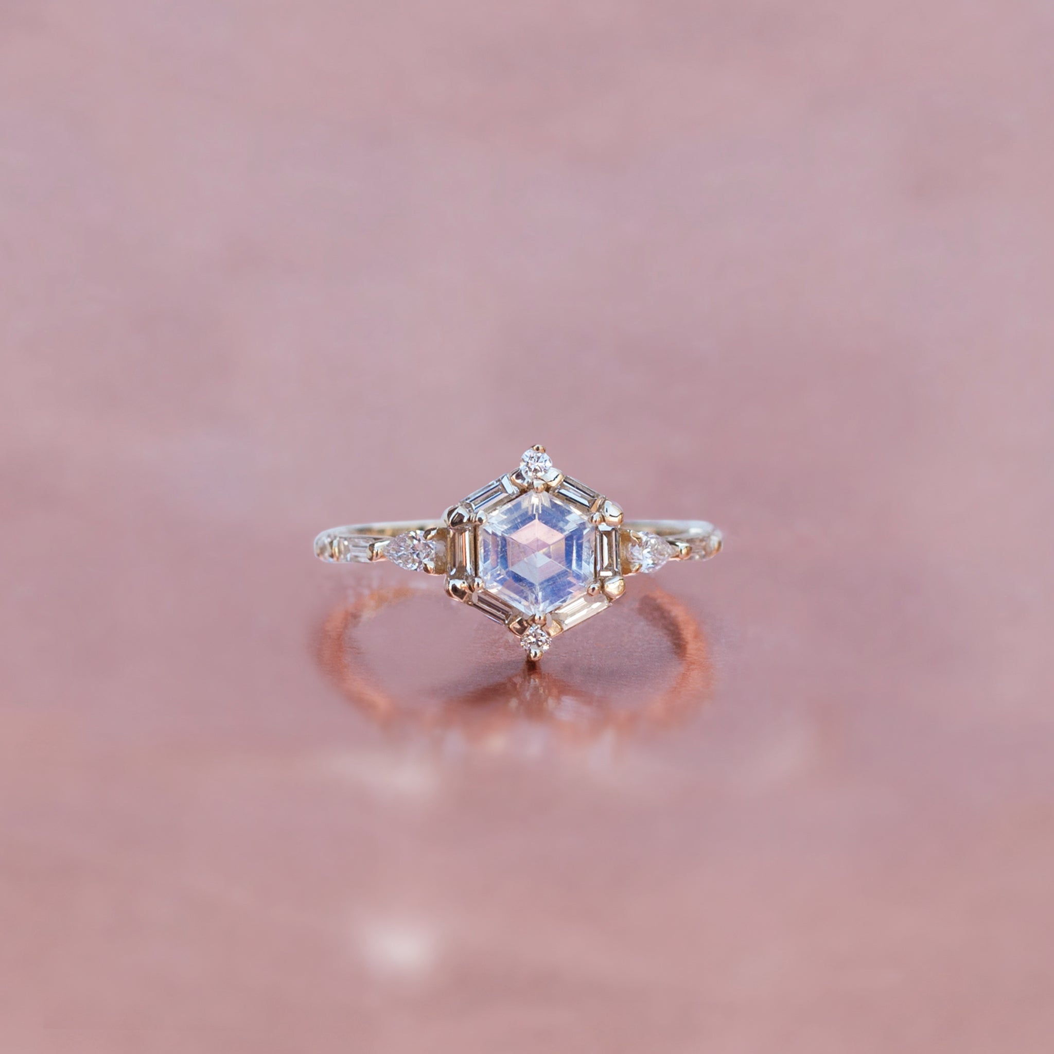 hexagon diamond engagement ring