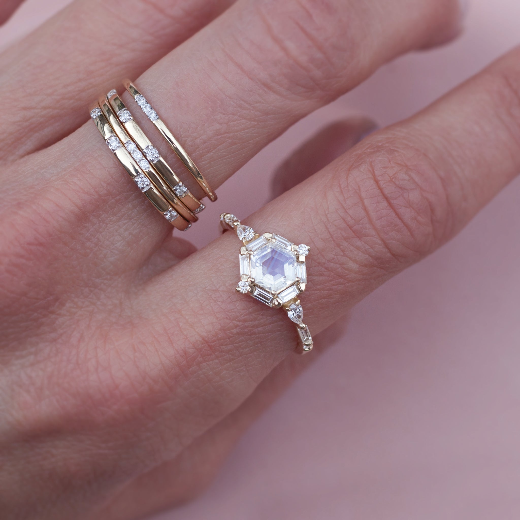 hexagon diamond engagement ring