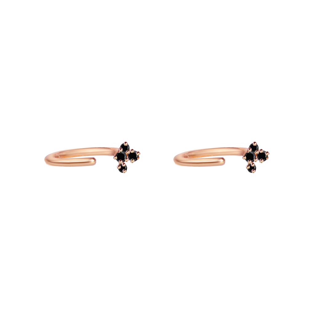 Delicate backless black diamond earring studs, perfect everyday earring studs, with a cluster of round diamonds in 14k or 18k rose gold.