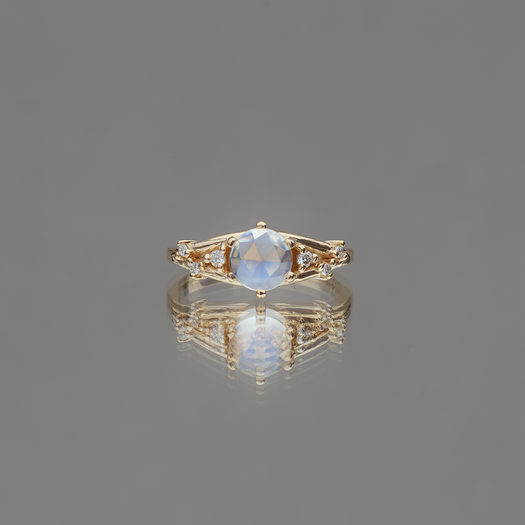 Moonstone diamond engagement ring