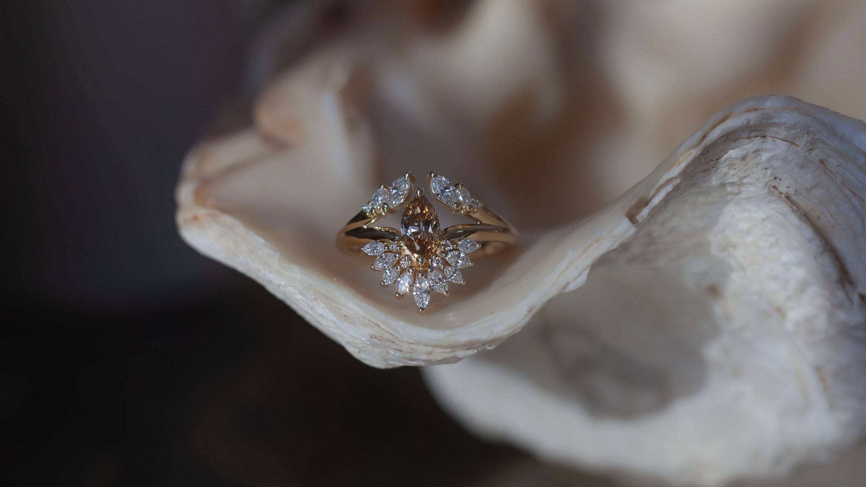 Champagne diamond engagement ring 14k