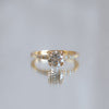 Delicate solitaire diamond engagement ring, set with four double prongs, made in 14k or 18k yellow gold