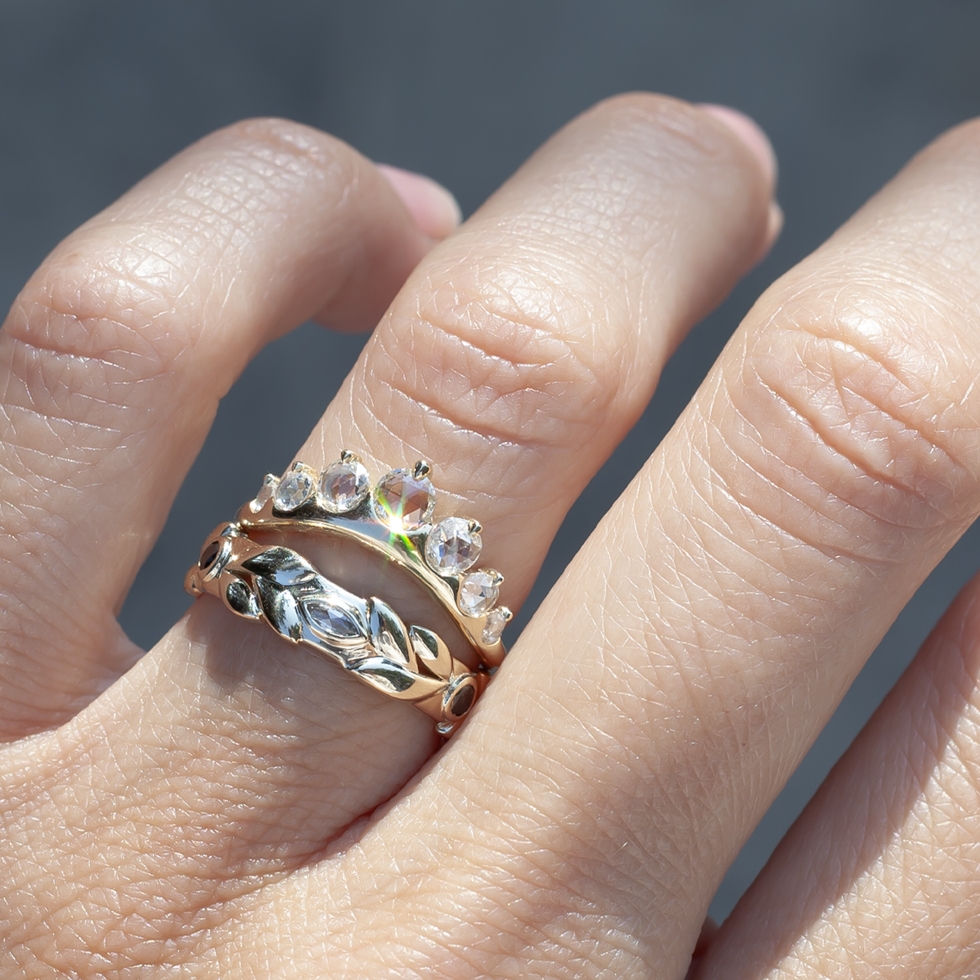 Diamond gold woven ring