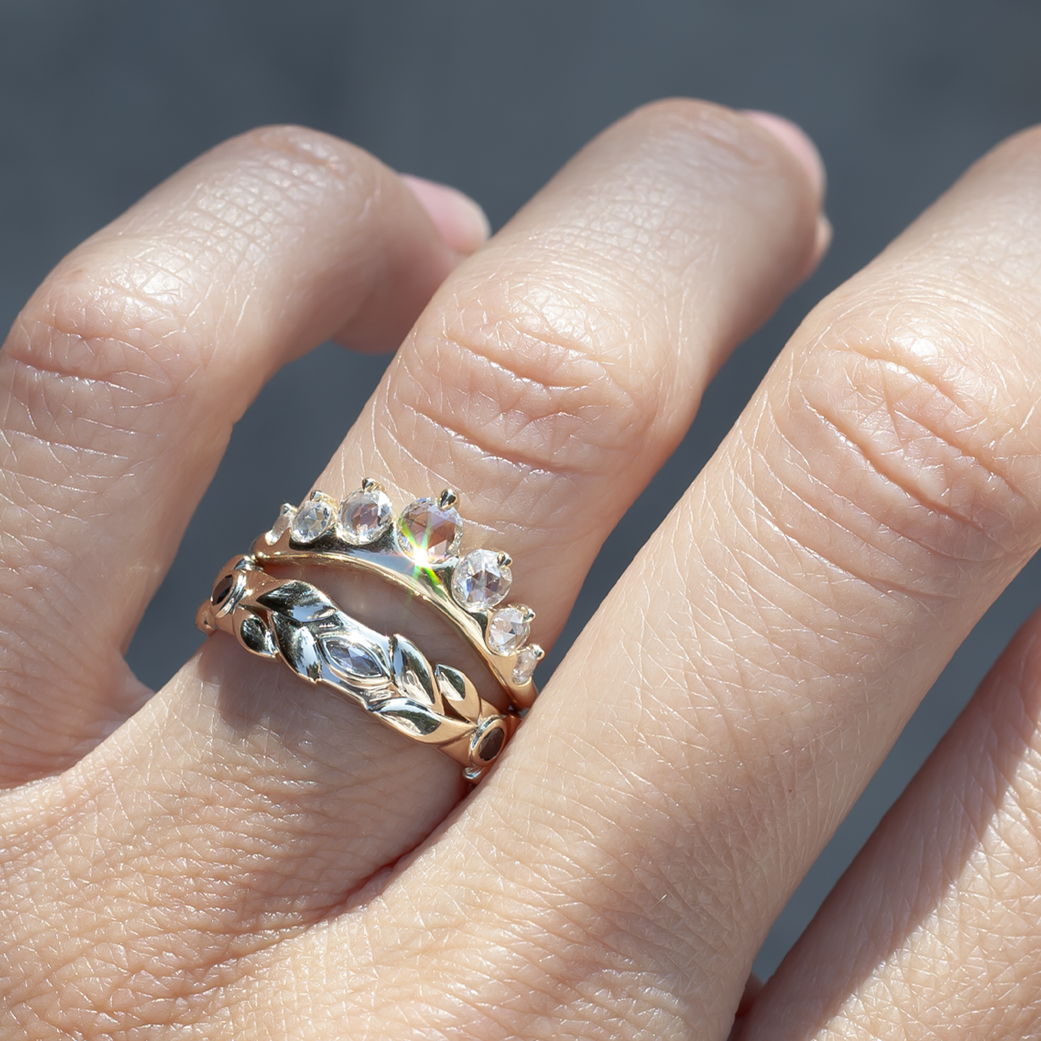 Diamond gold woven ring