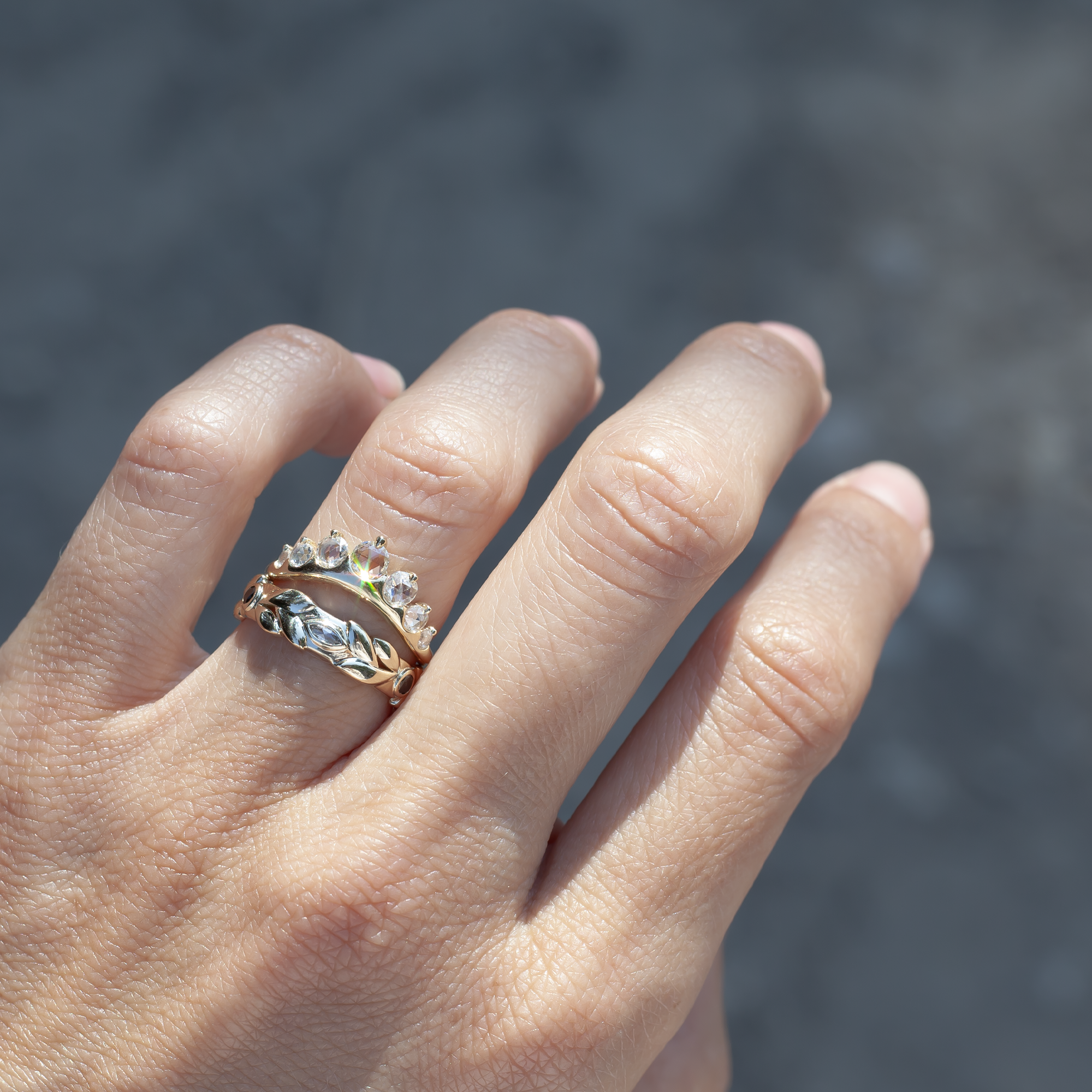 Diamond gold woven ring