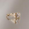  Emerald cut salt and pepper diamond engagement ring with split band, made with rose cut diamonds in 14k yellow gold.