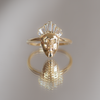 Gold face ring with diamond crown of tapered baguette diamonds, made in solid 14k solid yellow gold.
