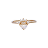 Unique half moon diamond engagement ring, with diamond crown, made in 10K yellow gold.
