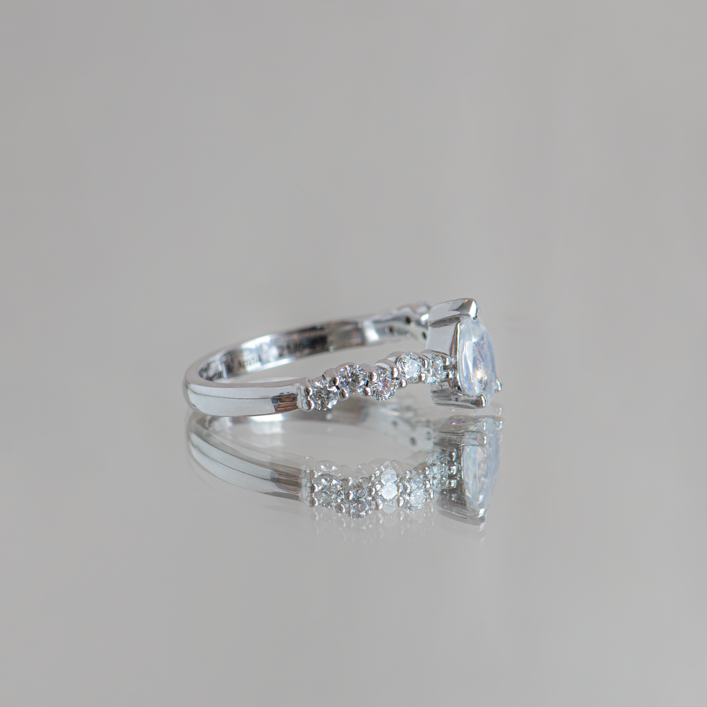 Pear moonstone diamond ring