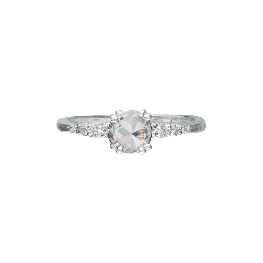 white rose cut diamond engagement ring