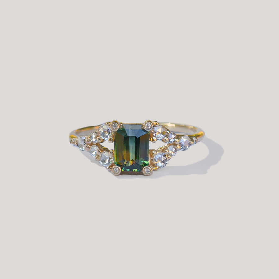 Teal sapphire engagement ring