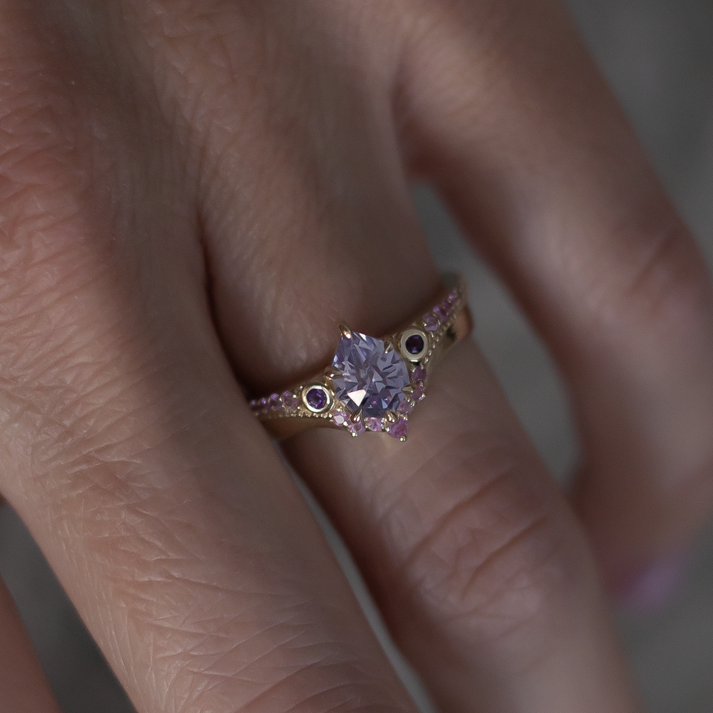 Lavender purple sapphire engagement ring