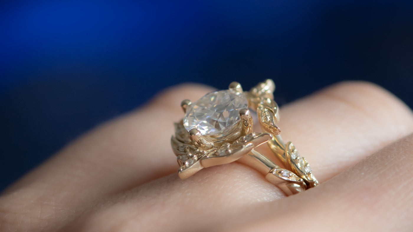 Round diamond floral engagement ring 14k