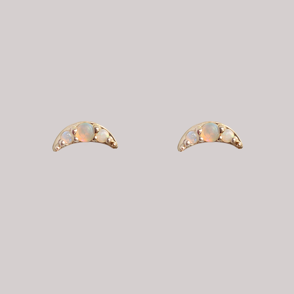 Half moon opal earrings, made in 10k yellow gold.