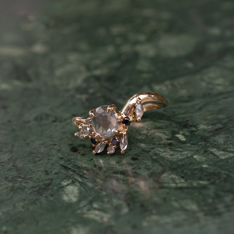 Salt and pepper diamond gold ring