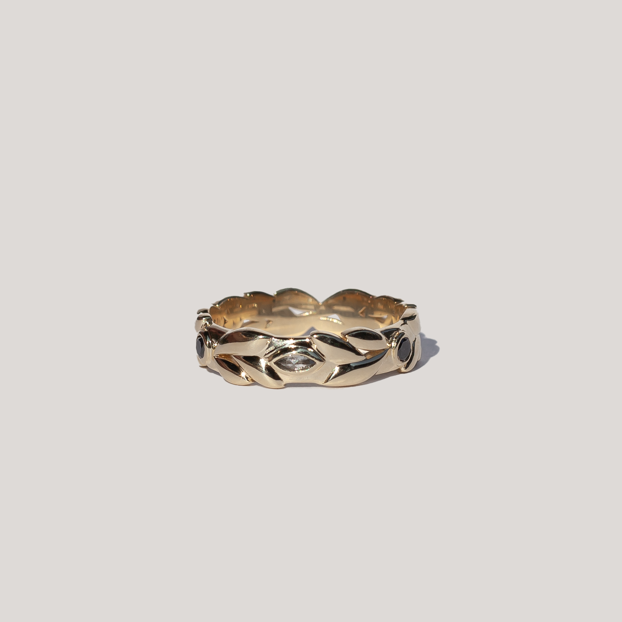 Salt and pepper diamond gold woven ring