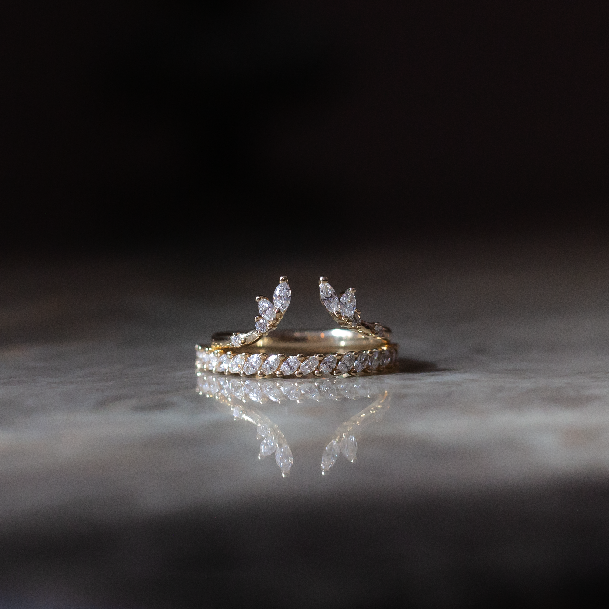 Marquise diamond yellow gold wedding band