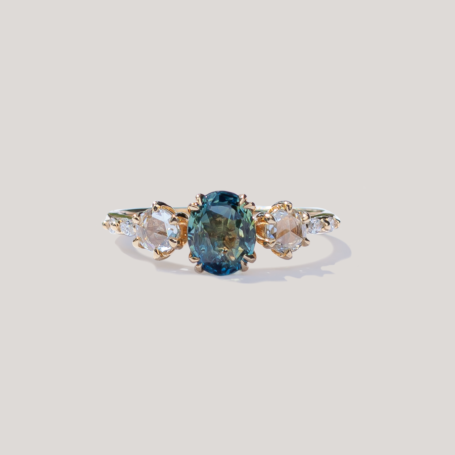 Teal sapphire ring