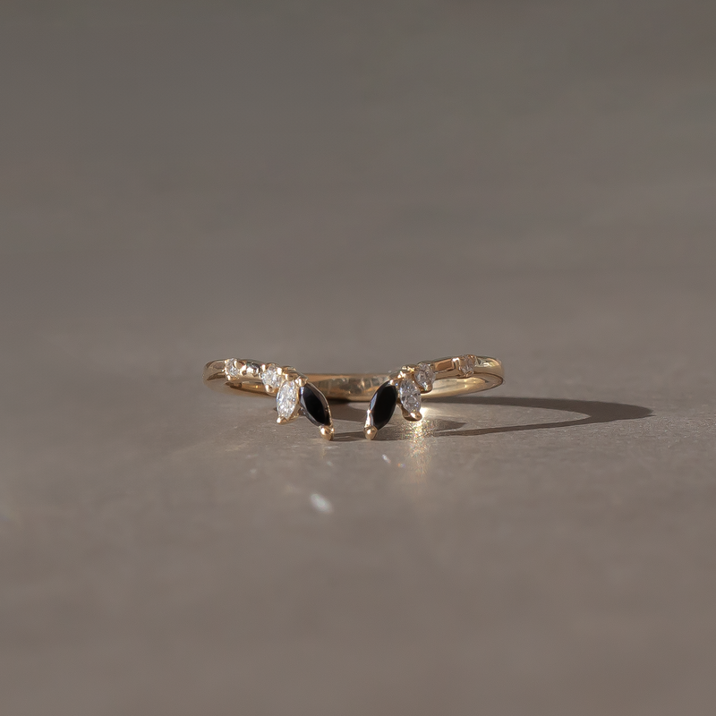 Open cuff wedding band black and white diamond 