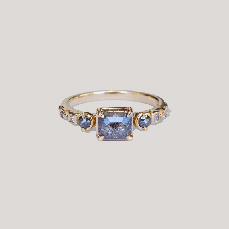 Salt and Pepper diamond engagement ring 14k