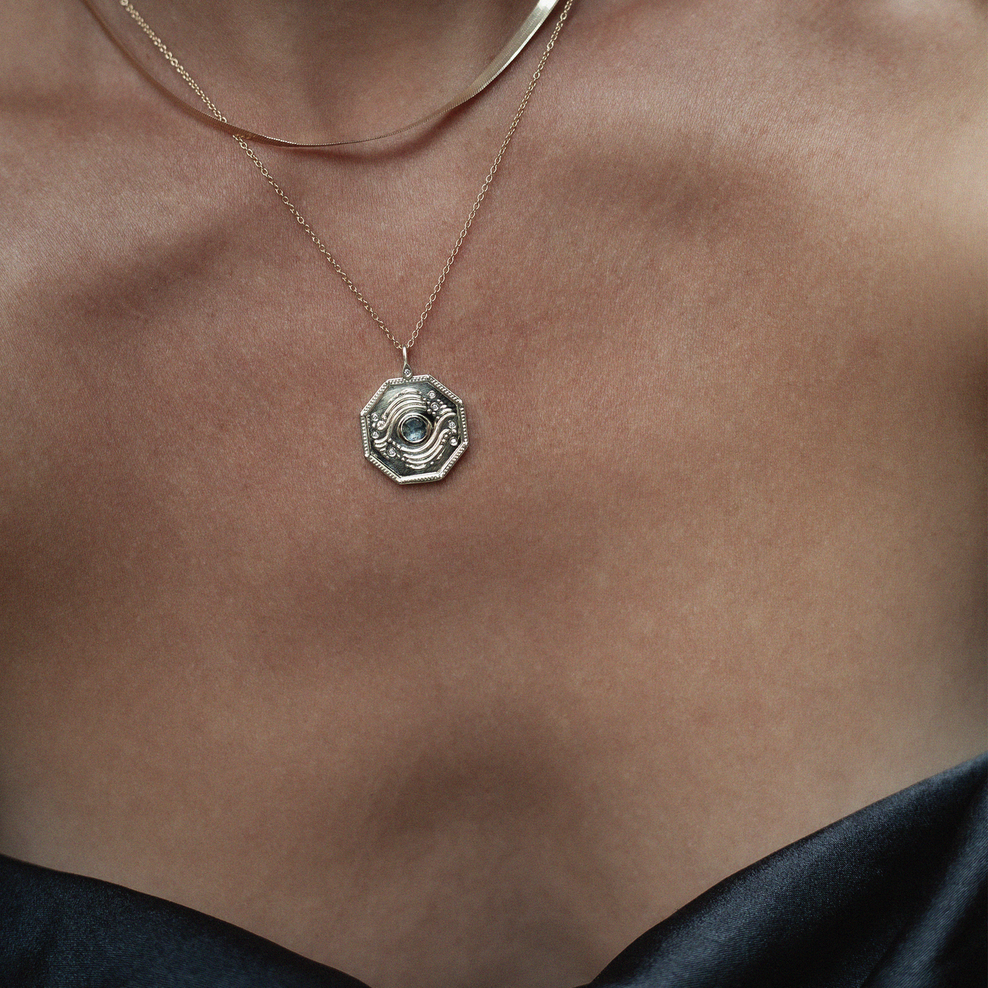 blue sapphire charm necklace