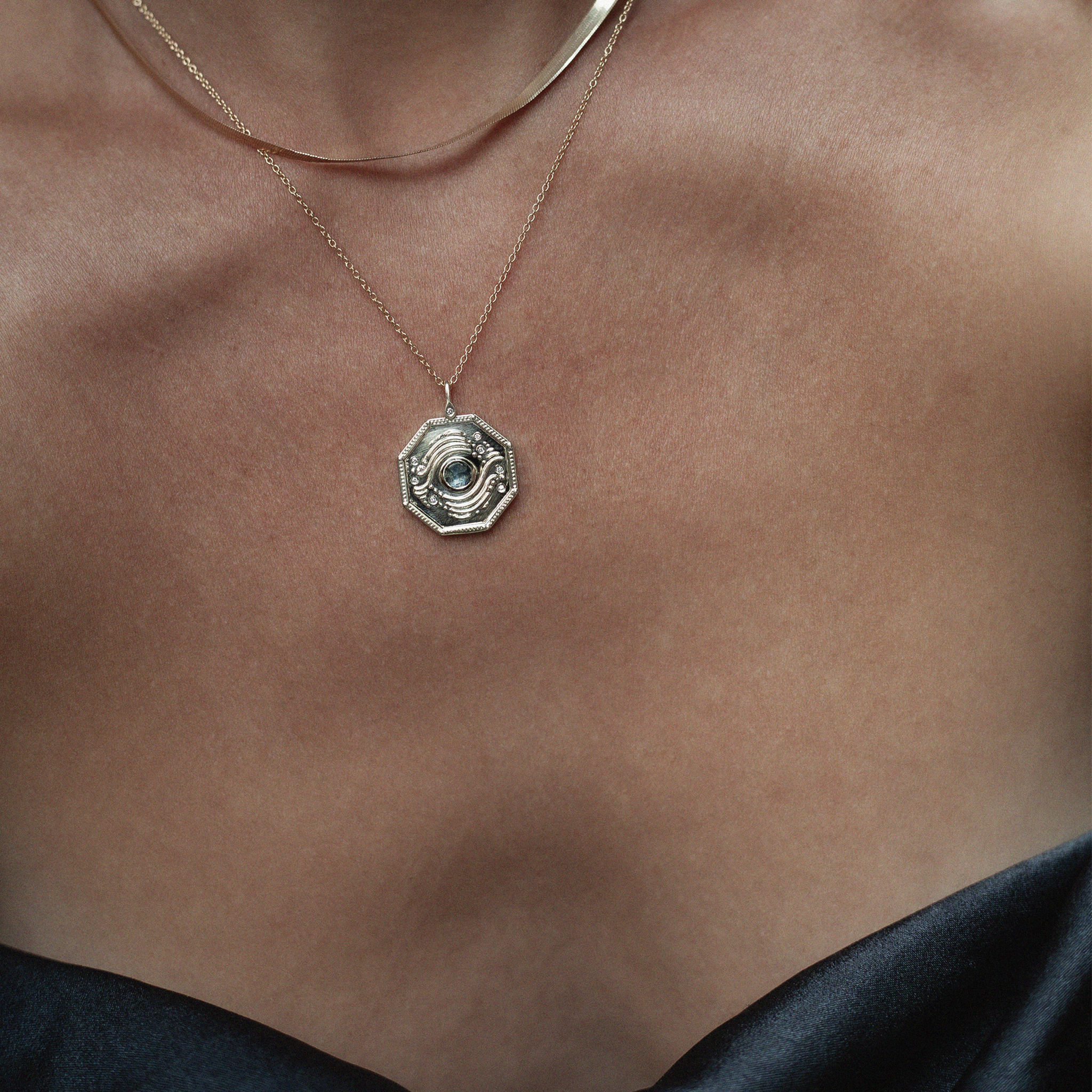 blue sapphire charm necklace