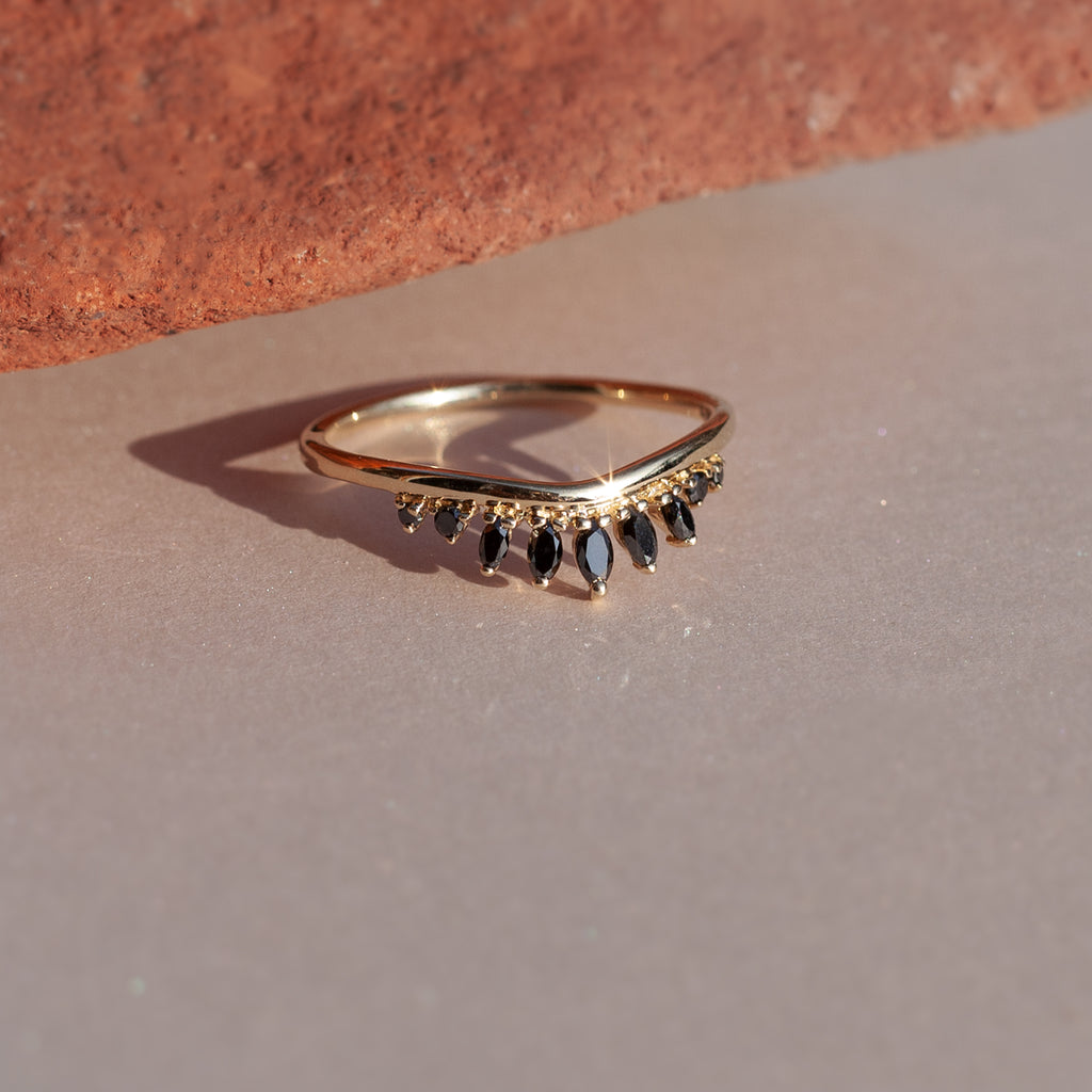 Delicate diamond crown wedding band, with gengle countour, to trace any engagement ring style. Meant to be stacked with an engagement ring or worn on it's own. Made in 14K or 18K yellow gold. 
