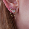 Morganite diamond earring stud featuring a diamond crown, made in 14k gold.