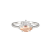 Contemporary take on a traditional marquise engagement ring featuring an East-West marquise Morganite centre stone. The centre stone is surrounded with a diamond crown of marquise and round brilliant diamonds. Made in solid 14k or 18K white gold.
