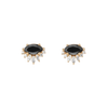 Black diamond marquise earring stud, with diamond crown, made in 14k or 18k solid yellow gold.