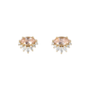 Morganite diamond earring stud featuring a diamond crown, made in 14k or 18k yellow gold.