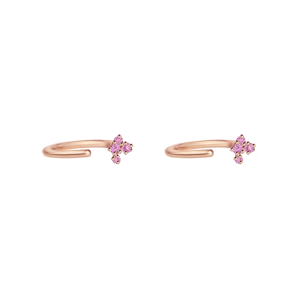 Delicate pink sapphire earring huggie earring made in 14k rose gold.