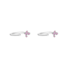 Delicate pink sapphire earring huggie earring made in 14k white gold.