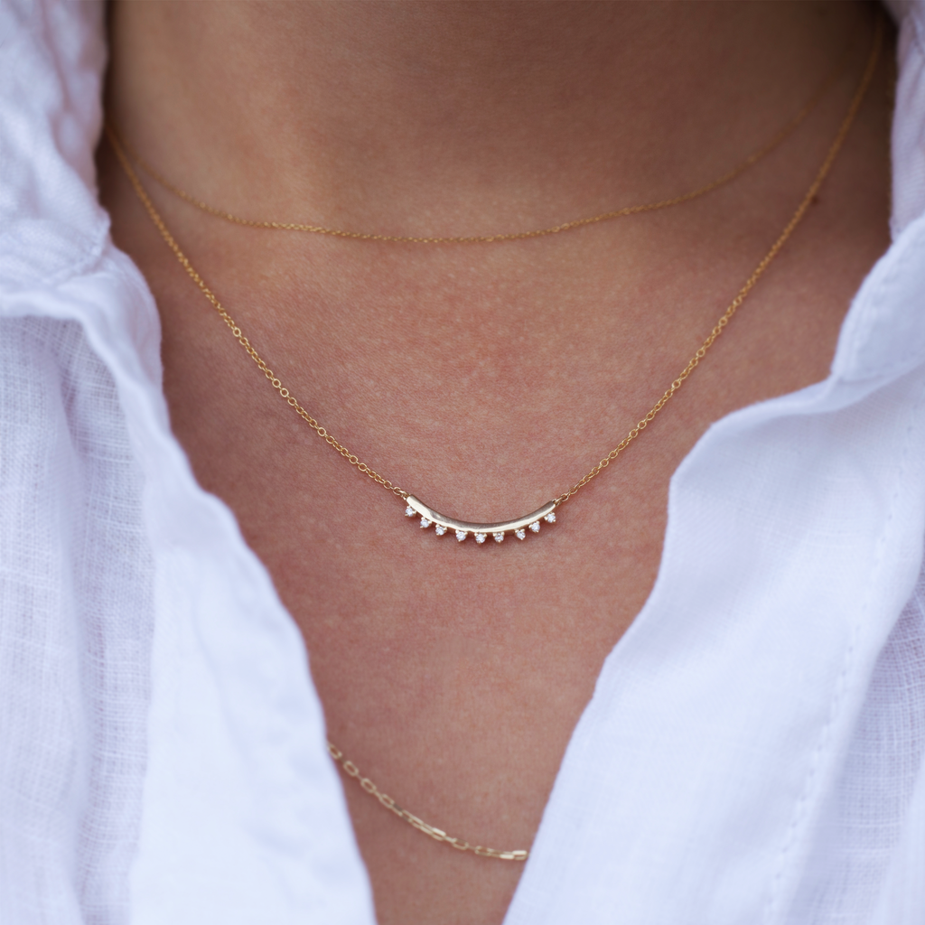 Petite, gold and diamond bar necklace, prefect for layering. Made using 14k or 18k solid gold. 