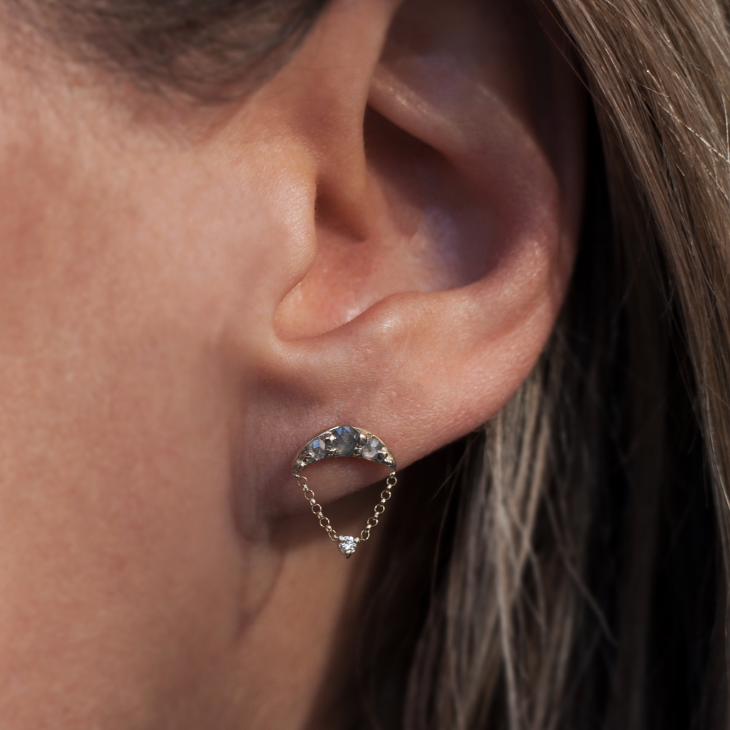 Salt and pepper round rose cut diamond cluster drop earrings studs made in 14k or 18k gold.