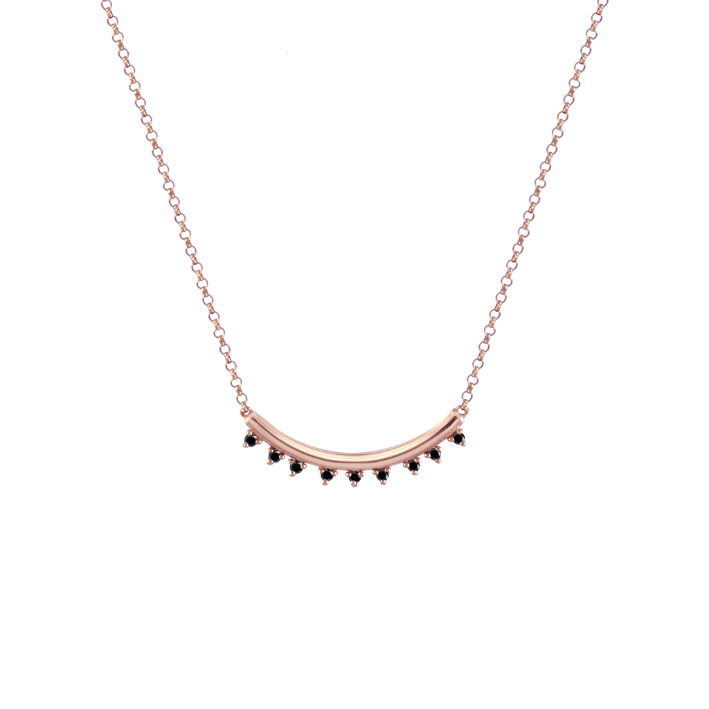Petite, gold and black diamond bar necklace, prefect for layering. Made using 14k or 18k solid rose gold.